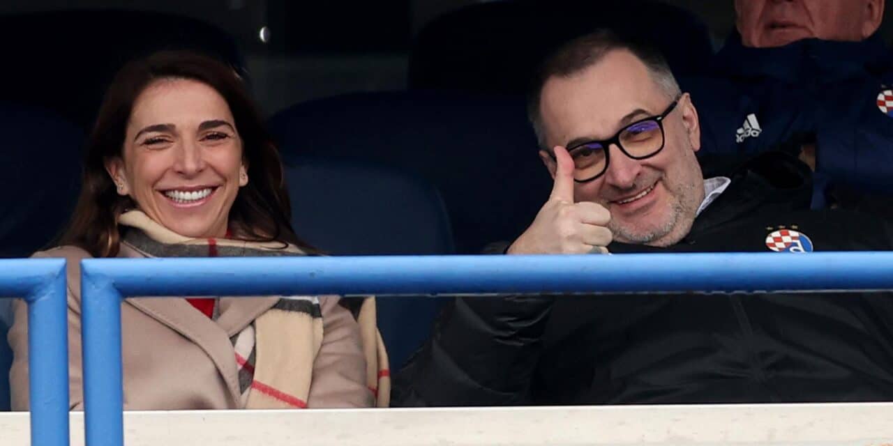 Zagreb: Dobro raspoloženi Vlatka Peras i Krešimir Antolić na utakmici Dinamo i Lokomotiva