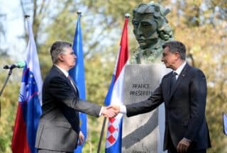 Zagreb: Predsjednici Hrvatske i Slovenije na svečanom otkrivanju spomenika Prešernu