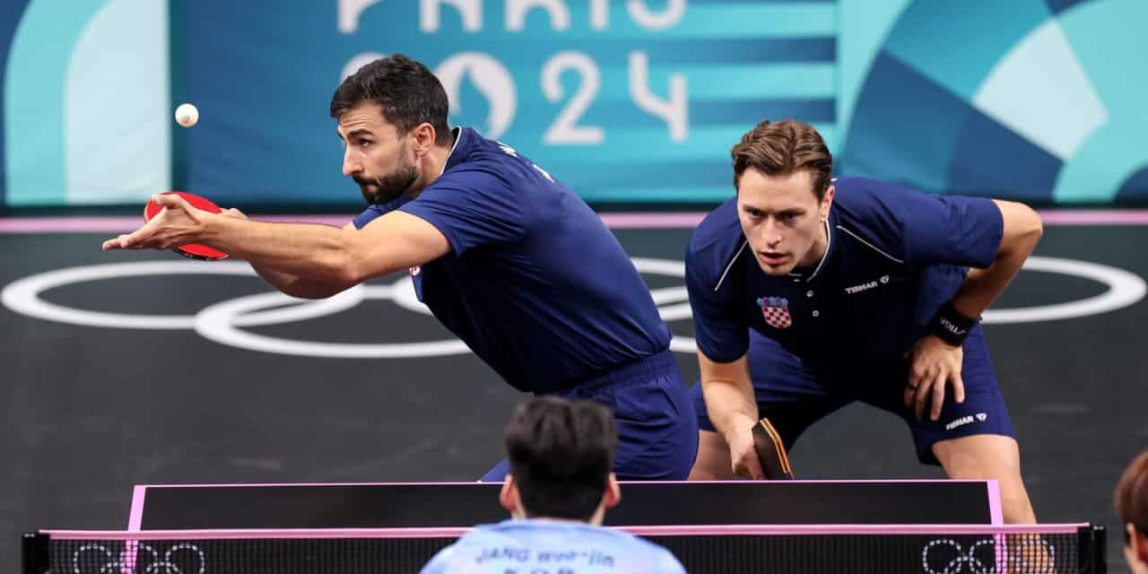 Filip Zeljko i Andrej Gaćina u meču osmine finala na Olimpijskim igrama u Parizu protiv Choa Daeseonga i Janga Woojina