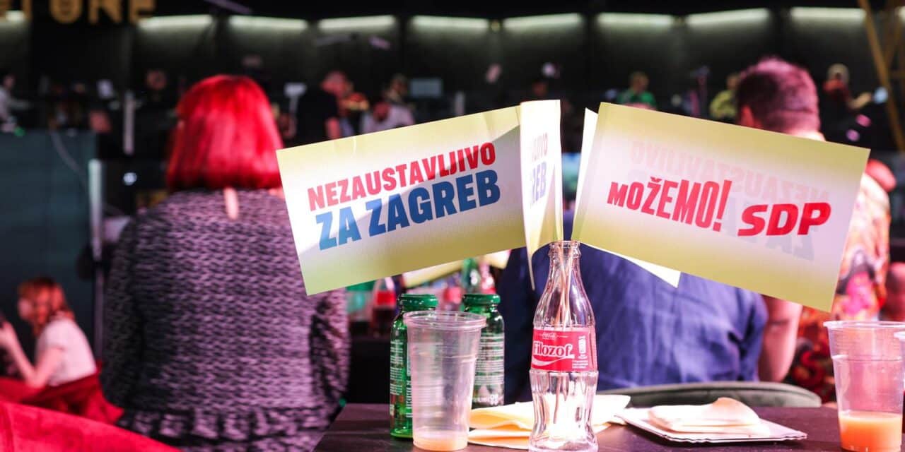 01.06.2025., Zagreb - Docek izbornih rezultata drugom krugu lokalnih izbora u stozeru stranke Mozemo! i SDP-a u Tvornici kulture.