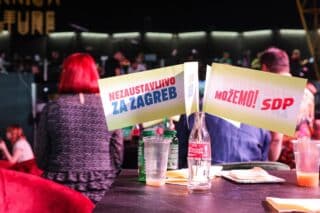 01.06.2025., Zagreb - Docek izbornih rezultata drugom krugu lokalnih izbora u stozeru stranke Mozemo! i SDP-a u Tvornici kulture.