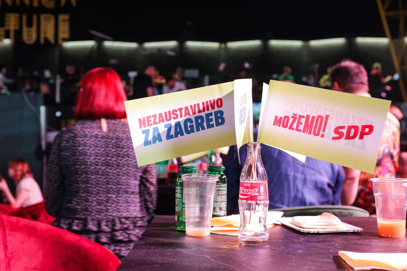 01.06.2025., Zagreb - Docek izbornih rezultata drugom krugu lokalnih izbora u stozeru stranke Mozemo! i SDP-a u Tvornici kulture.