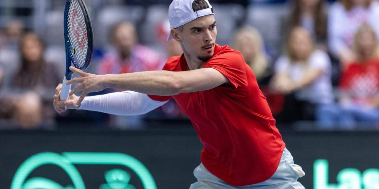 Osijek: Dino Prizmić i Jozef Kovalik u drugom meču Davis Cupa između Hrvatske i Slovačke