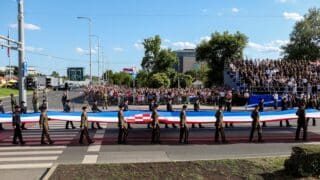 31.07.2025., Zagreb - U povodu obiljezavanja 30. obljetnice vojno-redarstvene operacije Oluja odrzan je svecani vojni mimohod.