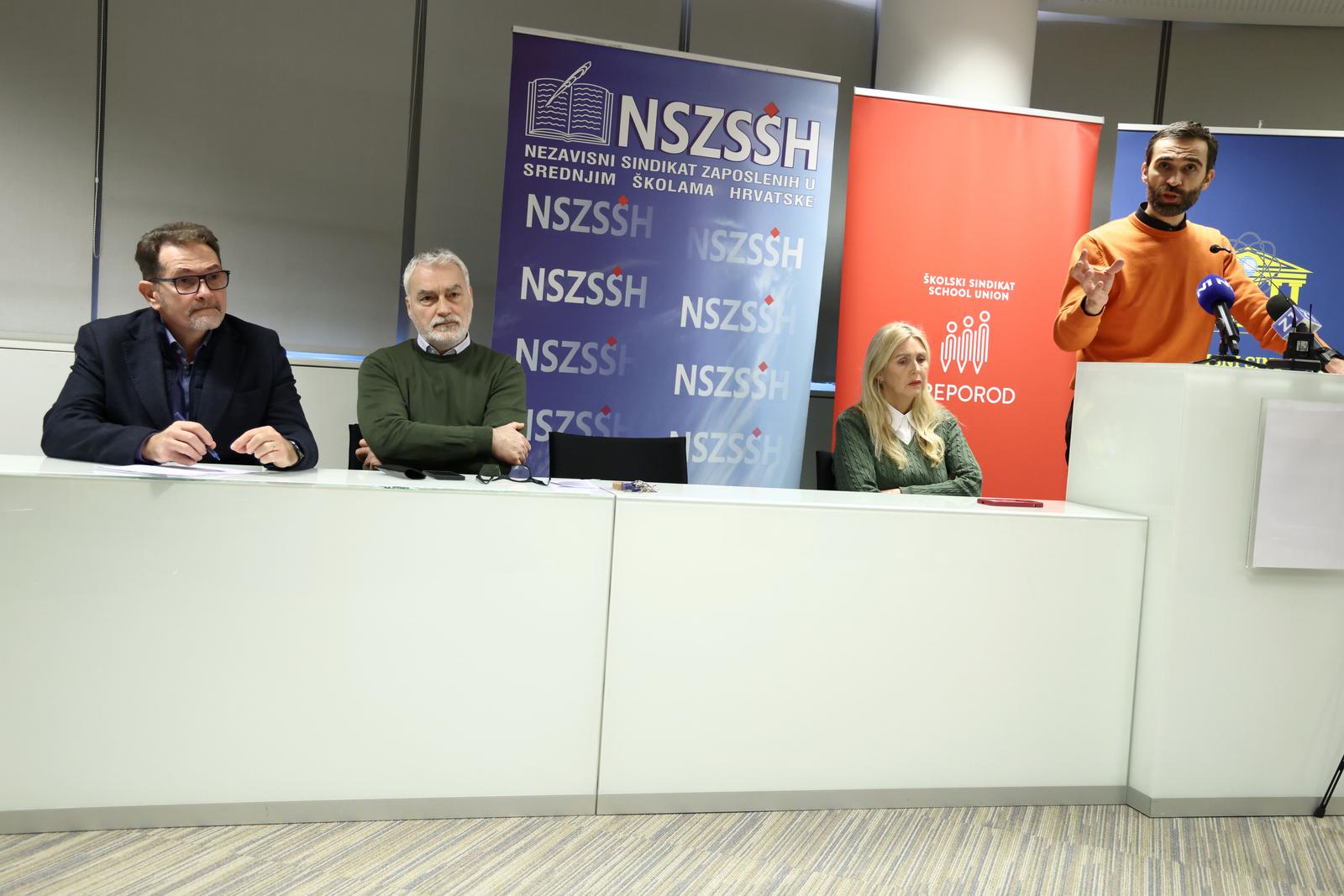 Zagreb: Obrazovni sindikati održali konferenciju za medije zbog podcjenjivačkog postupanja Vlade prema sindikatima
