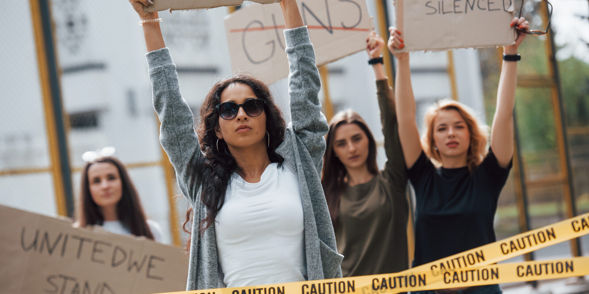 Democracy in european countries. Group of feminist women have protest for their rights outdoors