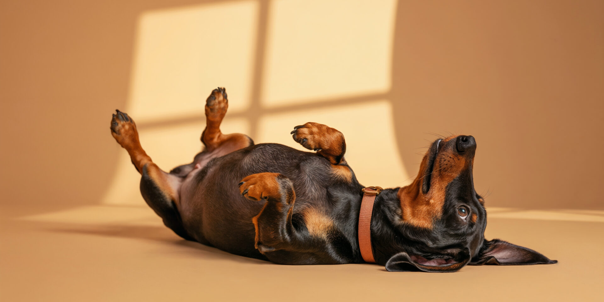 happy-dachshund-dog-lying-down-its-back