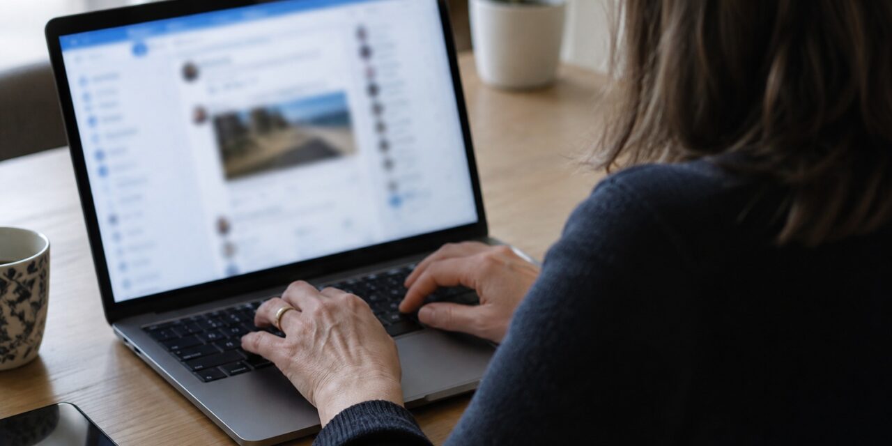laptop žena društvene mreže objave